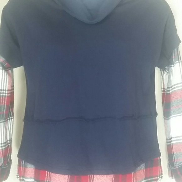 Ruff Hewn T-shirt top tunic long sleeve flannel trim Navy layered EUC - Picture 3 of 4